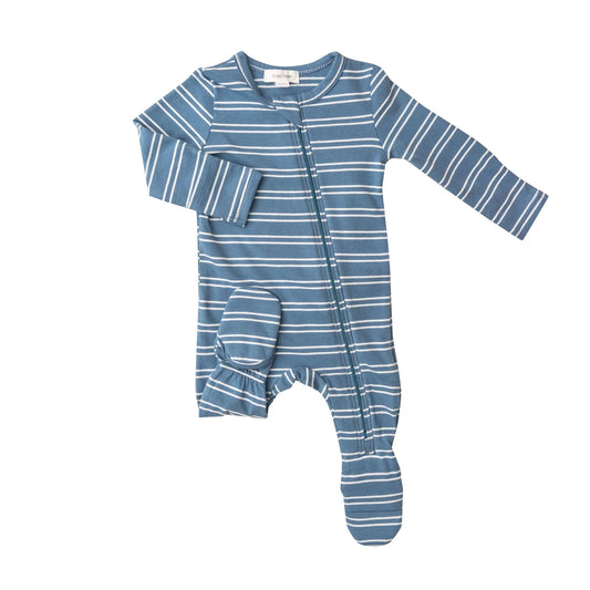 Bamboo Zipper Footie Blue Stripe