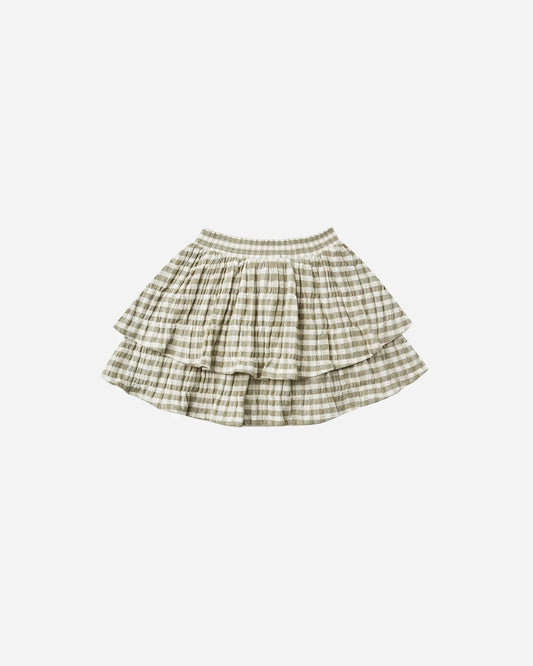 Olive Gingham Tiered Mini Skirt