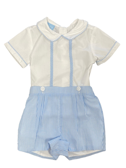 Blue Stripe Button On Short Set