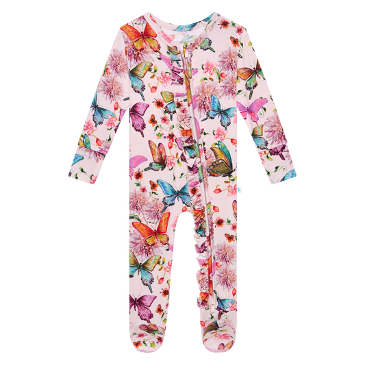 Watercolor Butterfly Footie with Zip