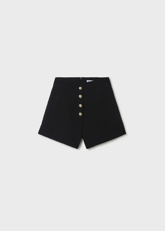 Black Crepe Shorts with Buttons