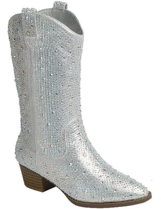 Silver Rhinestone Boots - Tall Western