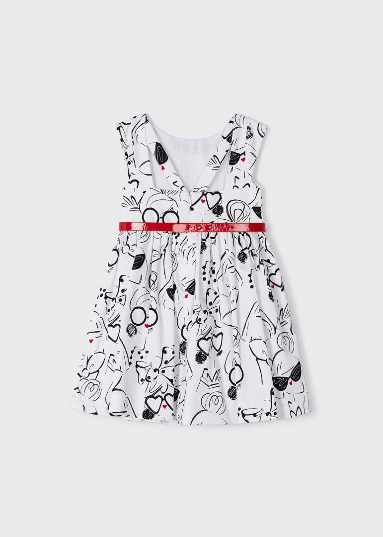 Black/White Printed Dress with Red Belt
