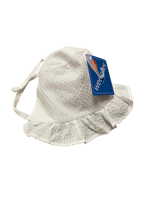 White Seersucker Ruffled Bonnet