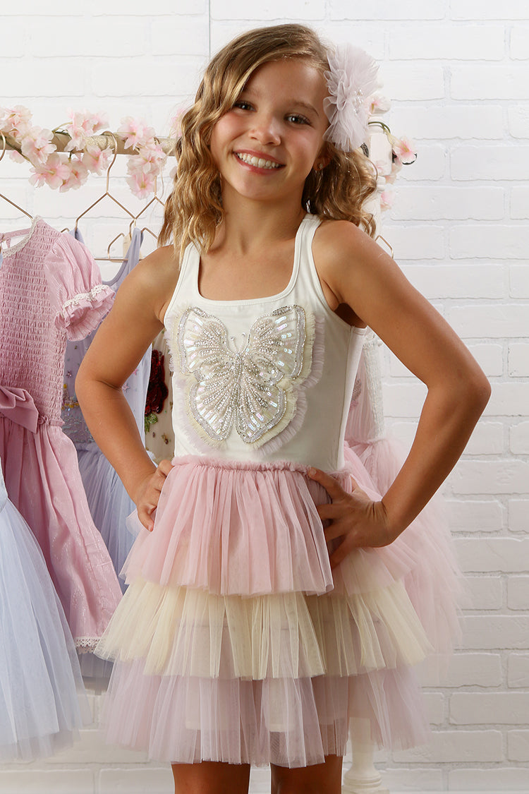 Beaded Butterfly Tiered Dress