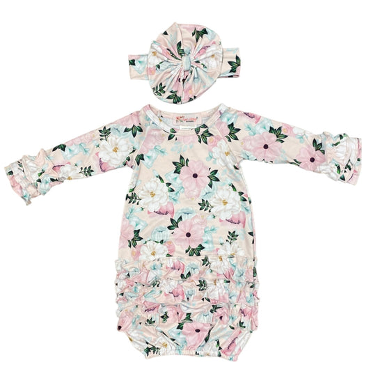 Blush Garden Baby Gown & Headband