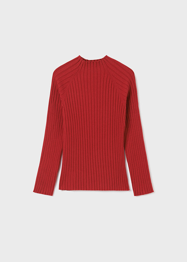 Red Ribbed High Neck